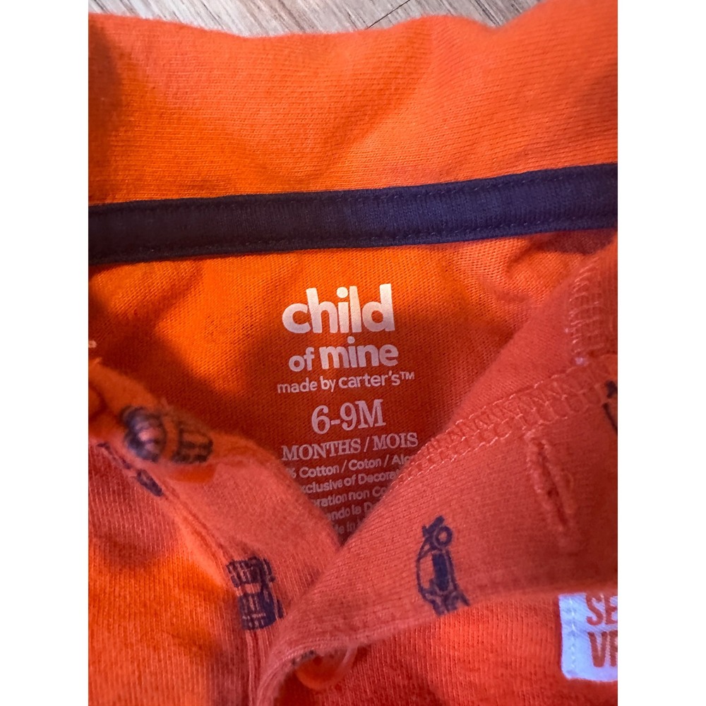 Child of Mine by Carters Orange Car Car Print Polo Shirt Shorts Outfit 6-9M - Picture 3 of 8